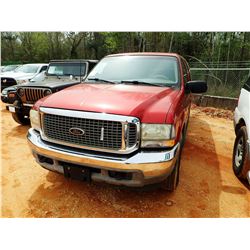 2002 FORD EXCURSION SUV, VIN/SN:1FMNU40L42EA47643 - GAS ENGINE, A/T, ODOMETER READING 216,263 MILES