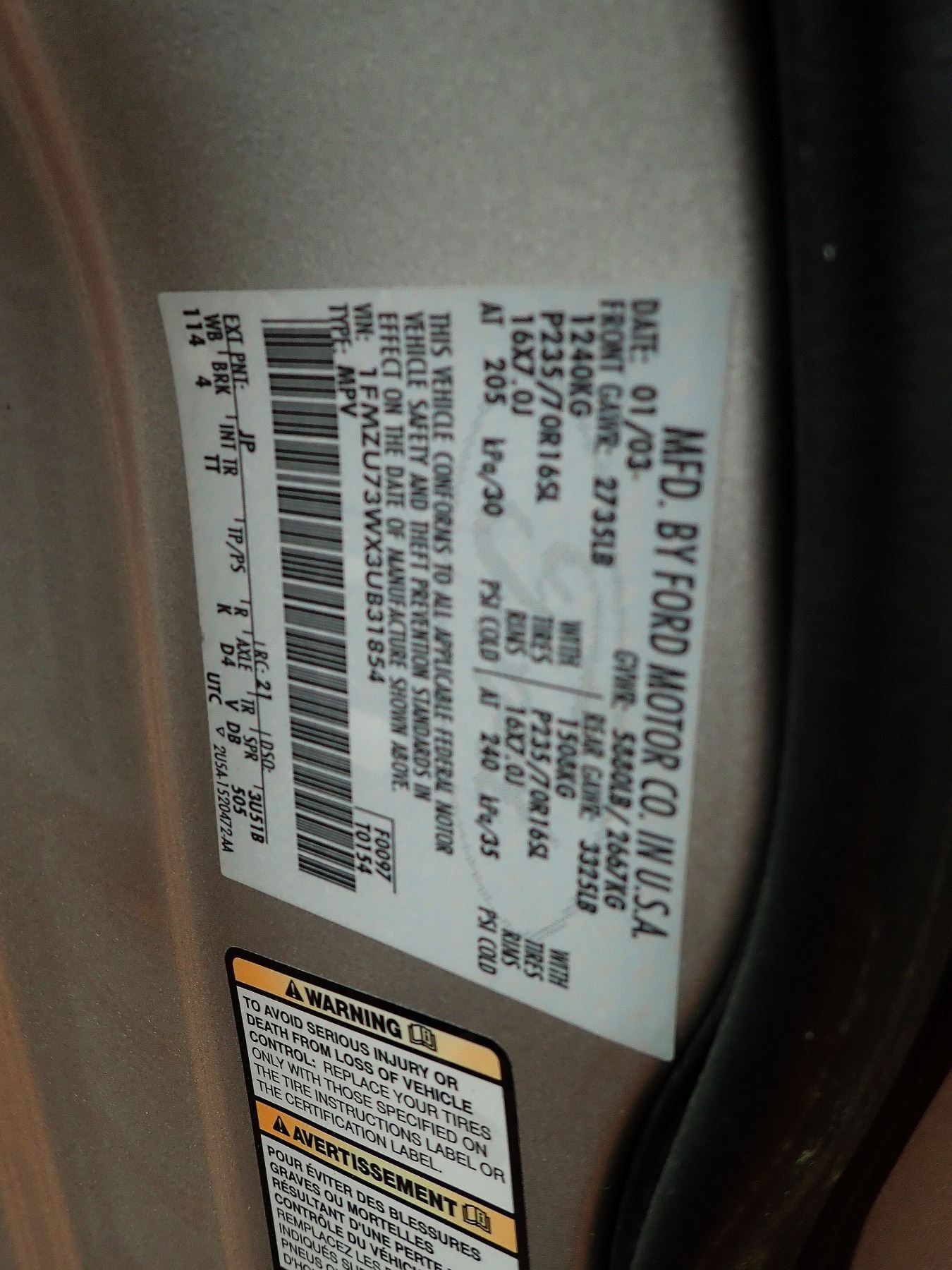 2003 xlt ford explorer on 2003 Ford Explorer Xlt Suv Vin Sn 1fmzu73wx3ub31854 Gas Engine A T