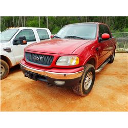 2001 FORD F150 XLT PICKUP, VIN/SN:1FTRW08L61EK94746 - 4X4, CREW CAB, V8 GAS ENGINE, A/T, ODOMETER RE