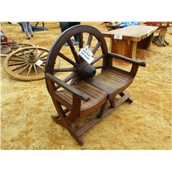 TEAK WOOD WAGON WHEEL BENCH