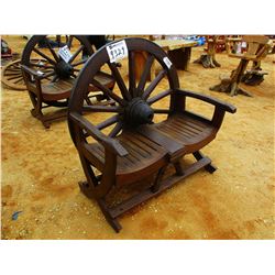 TEAK WOOD WAGON WHEEL BENCH