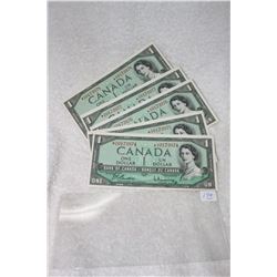 Canada One Dollar Bills (5)