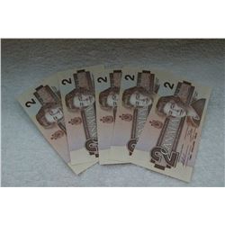 Canada Two Dollar Bank Notes (5)