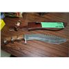 Image 1 : 10" Damascus Kukri Knife w/Walnut Handle - Overall Length 14.5"; w/Sheath