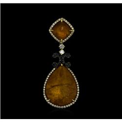 Natural Quartz and Diamond Pendant - 18KT Yellow Gold