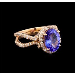 14KT Rose Gold 4.34 ctw Tanzanite and Diamond Ring