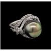 Image 1 : 0.58 ctw Pearl and Diamond Ring - 14KT White Gold