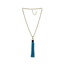 Leather Tassel Square Pendant Chain Necklace - Gold Plated