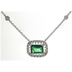 0.87 ctw Emerald and Diamond Necklace - 18KT White Gold