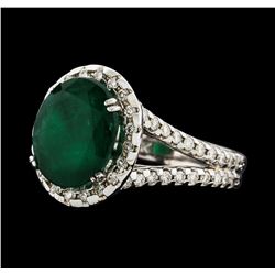 3.70 ctw Emerald and Diamond Ring - 14KT White Gold