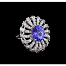 4.17 ctw Tanzanite and Diamond Ring - 14KT White Gold