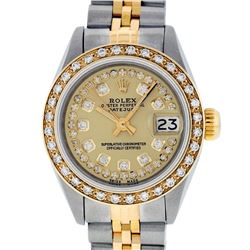 Rolex Ladies 2 Tone 14K Champagne String Diamond Datejust Wristwatch