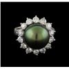 Image 2 : Tahitian Pearl and Diamond Ring - 14KT White Gold