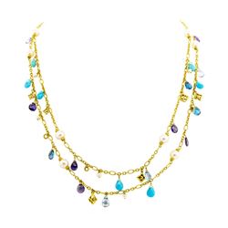 David Yurman "Briola" Pearl, Iolite, Blue Topaz and Turquoise Necklace - 18KT Ye