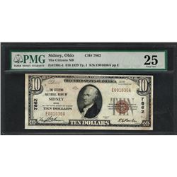 1929 $10 National Currency Note Sidney, Ohio CH# 7862 PMG Very Fine 25