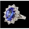 Image 1 : 4.01 ctw Tanzanite and Diamond Ring - 14KT White Gold