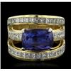 Image 2 : 18KT Yellow Gold 5.16 ctw Tanzanite and Diamond Ring