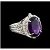 Image 1 : 4.72 ctw Amethyst and Diamond Ring - 14KT White Gold