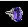 Image 1 : 10.50 ctw Tanzanite and Diamond Ring - 14KT White Gold