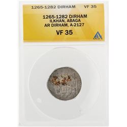 1265-1282 Dirham Ilkhan Abaga AR Dirham A-2127 Coin ANACS VF35