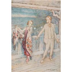 Morely, Christopher. WHERE THE BLUE BEGINS. 227 p. 4 colour plates by Arthur Rackham. 4to, blue c...