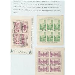 Farley James A., A group of three blocks of United States postage stamps all signed by former P...