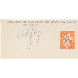 Jolson, Al (1885-1950), A Rumanian postage stamp signed by Al Jolson and again signed beside st...