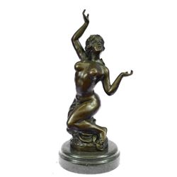 Nymph Nude Bronze Statue on Marble Base