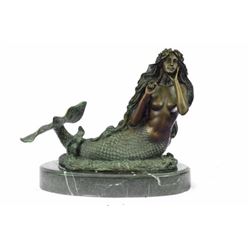 Mermaid with Green Patina Bronze Sculpture