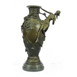 Beautiful Girl Floral Vase Bronze Figurine