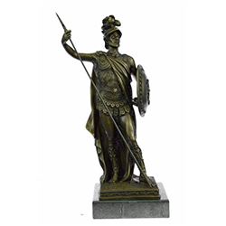 Roman Soldier Bronze Statue on Marble Base