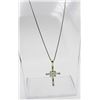 Image 2 : STERLING SILVER AND AQUAMARINE CROSS NECKLACE BEAUTIFUL STERLING SILVER AND AQUAMARINE CROSS NECKLAC