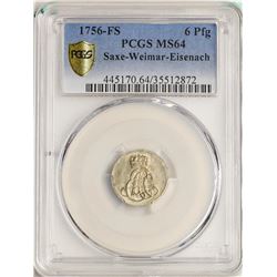 1756-FS Saxe-Weimar-Eisenach 6 Pfennig Coin PCGS MS64