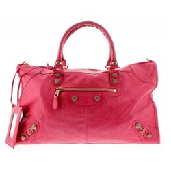 Balenciaga Coral Pink Lambskin Leather Rose Gold Giant 12 Satchel Handbag