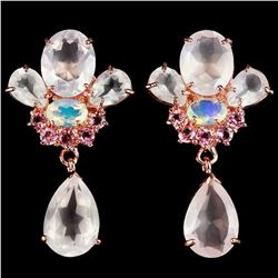 Natural MULTI COLOR ROSE QUARTZ OPAL TOURMALINE Earring
