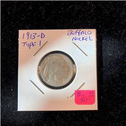 1913 D Type 1 Buffalo Nickel Rare Key Date