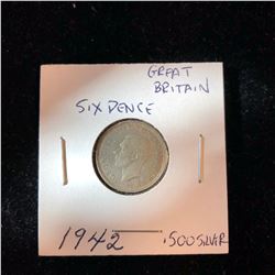 1942 Great Britain Six Pence Silver Coin
