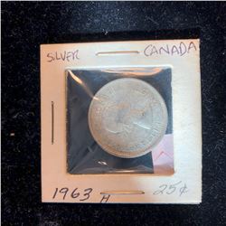 1963 H Canada Silver 25 Cents