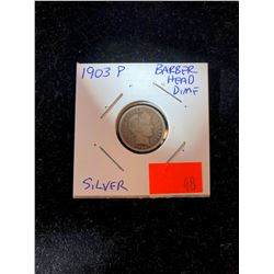 1903 P Silver Barber Head Dime