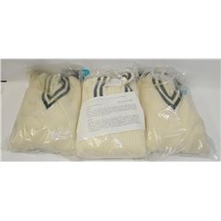 FLAT OF 3 VINTAGE VIRGIN V-NECK WOOL SWEATERS SIZE