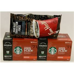BAG OF STARBUCKS K-CUPS AND TIM HORTONS DARK
