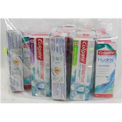 BAG OF ASSORTED COLGATE TOOTHPASTE