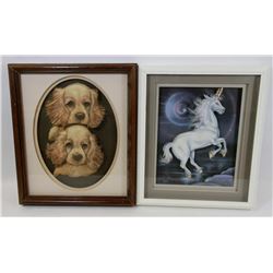 PAIR OF PAPER TOLE WALL ART INCLUDES UNICORN & DOG
