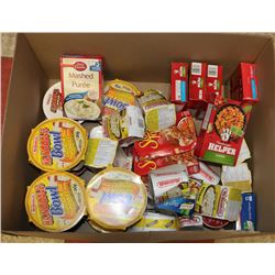 BOX OF HAMBURGER HELPER, CUP NOODLES, AND MORE