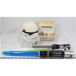 STAR WARS PIGGY BANK WITH 3 TOYS, AND STAR WARS