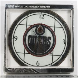 NEW OILERS ART GLASS CLOCK.