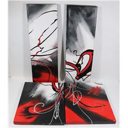 4PC ABSTRACT ART INCL 2PC 8"X24" AND 2PC 12"X20".