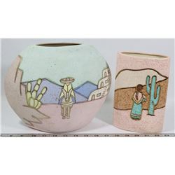PAIR OF HAND PAINTED MEXICAN VASES