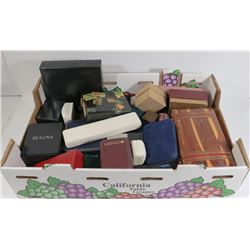 LARGE FLAT OF APPROX 38 JEWELRY BOXES, WATCH