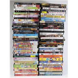 BOX WITH 50 DVD MOVIES AND 30 KIDS MOVIES.